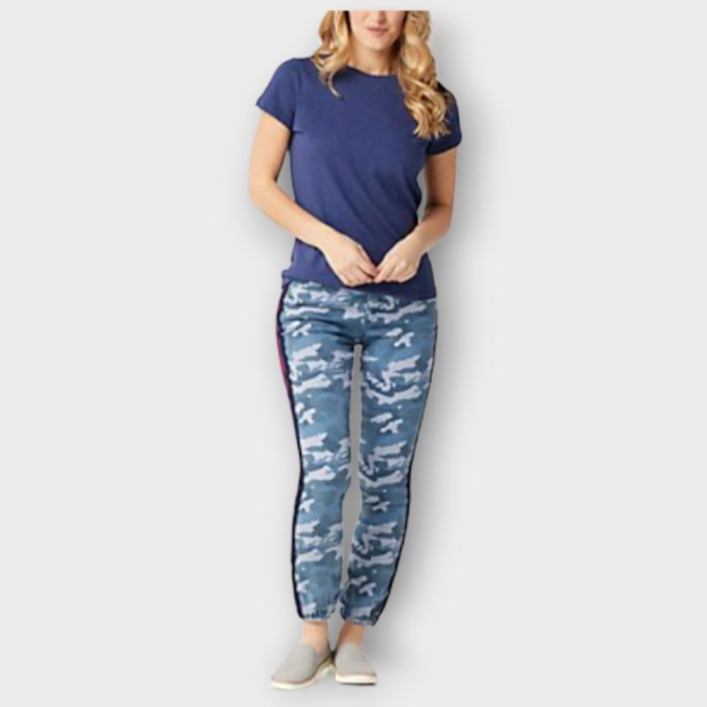 NWT LAURIE FELT POWER SILKY TRACK STRIPE CAMO JEANS (M / BLUE CAMO)